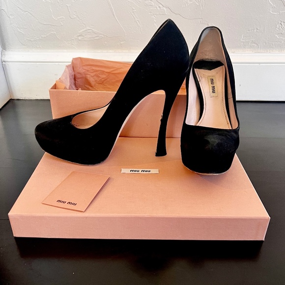 Miu Miu Black Suede Calzature Donna Camoscio 1 Platform Pumps 10B/EU40 fits 9.5 - Picture 1 of 16